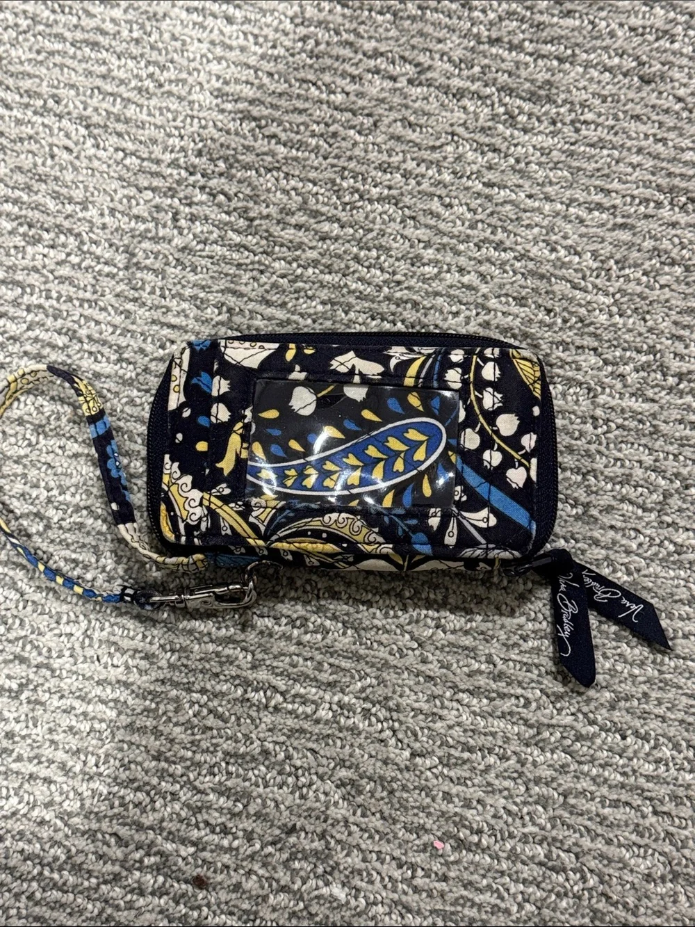 Vera Bradley Black, Blue & Yellow Paisley Quilted Wristlet with ID Window